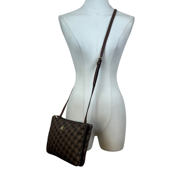 Polo Ralph Lauren Women’s Brown Faux Leather With RLL Monogram Crossbody Bag - Picture 12 of 13